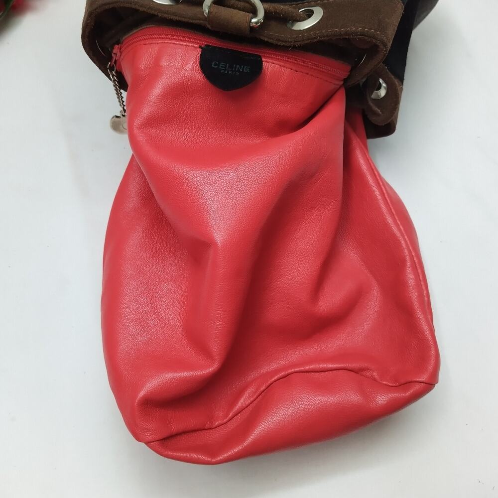 CELINE Multicolor Suede Leather Pockets Drawstring Bucket Satchel Shoulder Bag - Picture 11 of 16